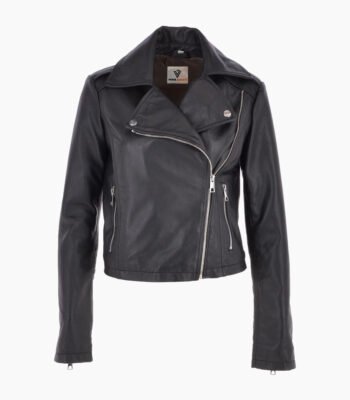 Women's Leather Biker Jacket Black Calexico