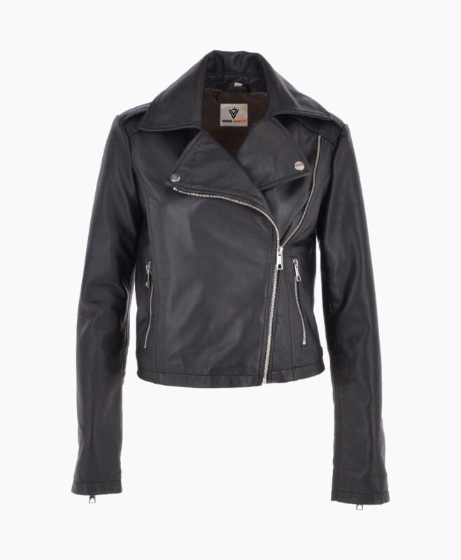 Women's Leather Biker Jacket Black Calexico