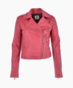 Women's Leather Biker Jacket Raspberry Calexico