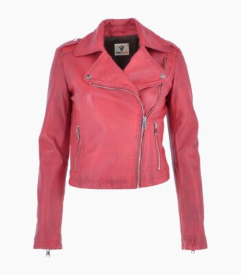 Women's Leather Biker Jacket Raspberry Calexico