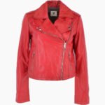 Women's Leather Biker Jacket Red Calexico
