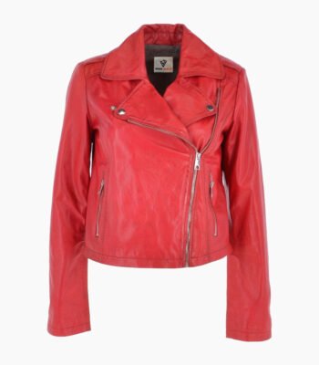 Women's Leather Biker Jacket Red Calexico