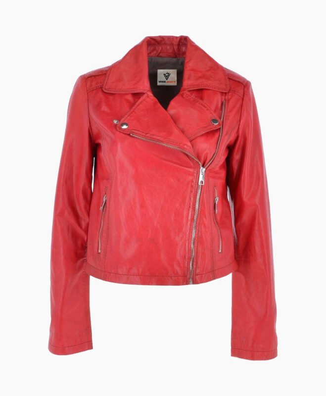 Women's Leather Biker Jacket Red Calexico
