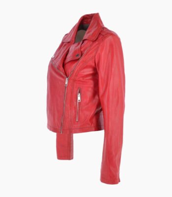 Women's Leather Biker Jacket Red Calexico