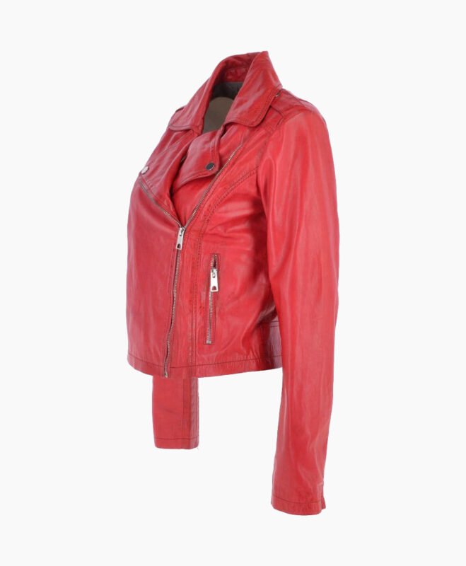Women's Leather Biker Jacket Red Calexico