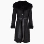 Women's Shearling Hooded Coat Black Clinton
