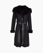 Women's Shearling Hooded Coat Black Clinton