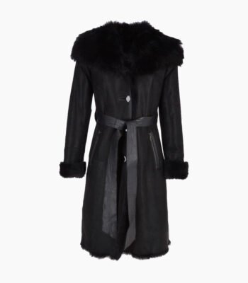 Women's Shearling Hooded Coat Black Clinton