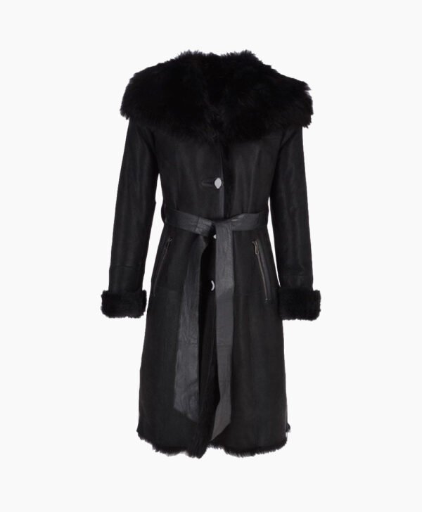 Women's Shearling Hooded Coat Black Clinton