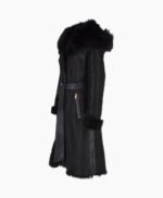 Women's Shearling Hooded Coat Black Clinton