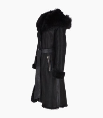 Women's Shearling Hooded Coat Black Clinton