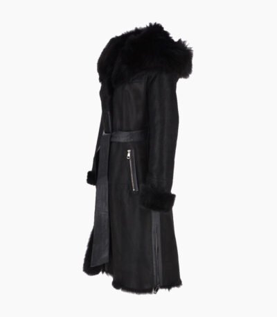Women's Shearling Hooded Coat Black Clinton