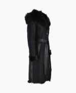 Women's Shearling Hooded Coat Black Clinton