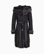 Women's Shearling Hooded Coat Black Gray Clinton