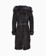 Women's Shearling Hooded Coat Black Gray Clinton