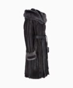 Women's Shearling Hooded Coat Black Gray Clinton