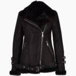 Women's Sheepskin Pilot Jacket Black Chico