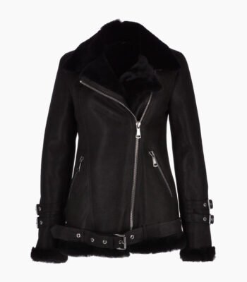 Women's Sheepskin Pilot Jacket Black Chico