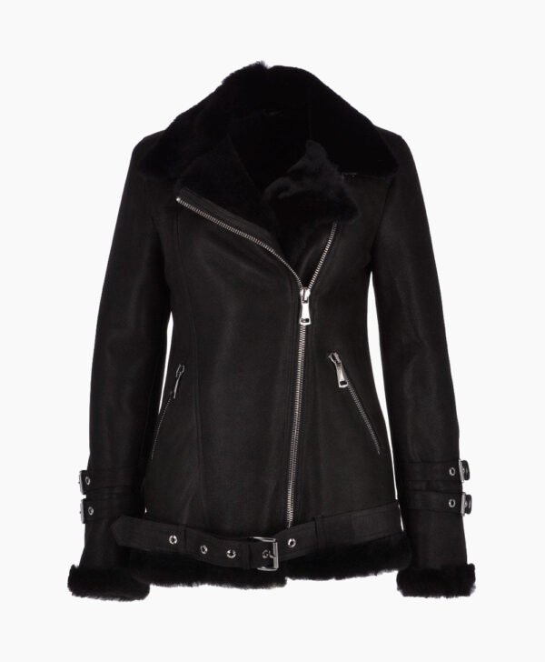 Women's Sheepskin Pilot Jacket Black Chico