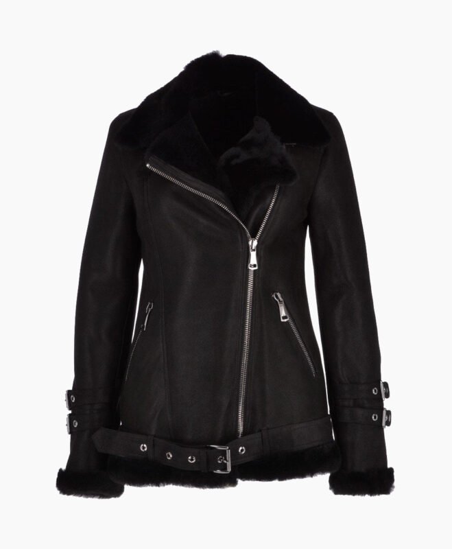 Women's Sheepskin Pilot Jacket Black Chico