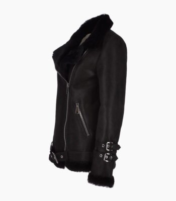 Women's Sheepskin Pilot Jacket Black Chico