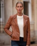 Leather Biker Jacket Tan Costa Mesa