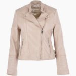 Women's Leather Biker Jacket Beige Costa Mesa