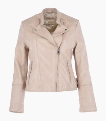 Women's Leather Biker Jacket Beige Costa Mesa
