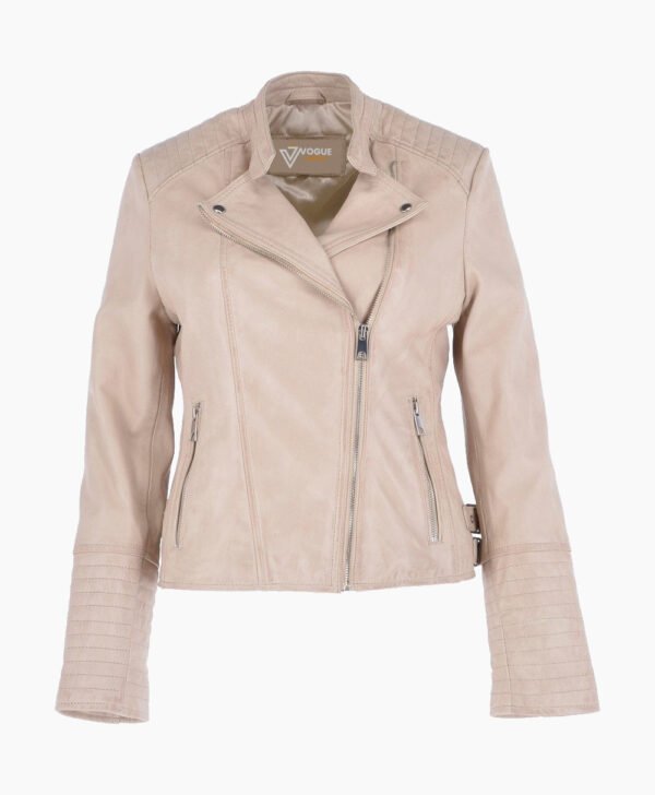 Women's Leather Biker Jacket Beige Costa Mesa