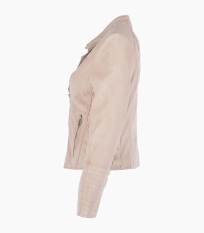 Women's Leather Biker Jacket Beige Costa Mesa