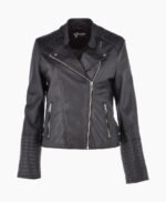 Women's Leather Biker Jacket Black Costa Mesa