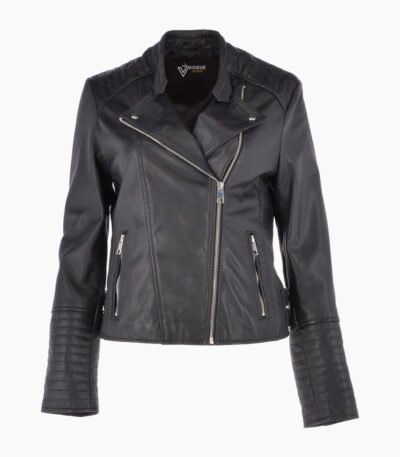 Women's Leather Biker Jacket Black Costa Mesa