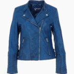Women's Leather Biker Jacket Blue Costa Mesa