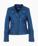 Women's Leather Biker Jacket Blue Costa Mesa
