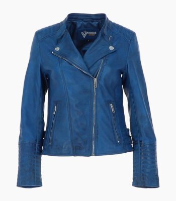 Women's Leather Biker Jacket Blue Costa Mesa