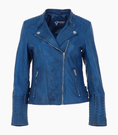 Women's Leather Biker Jacket Blue Costa Mesa