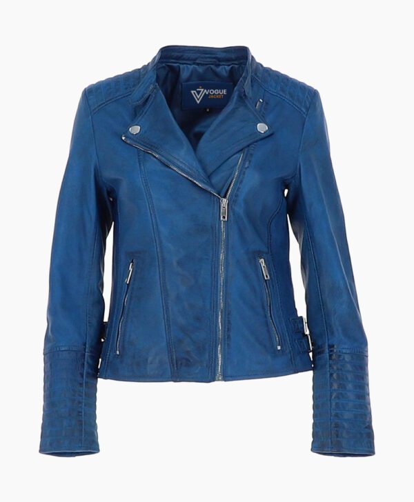 Women's Leather Biker Jacket Blue Costa Mesa
