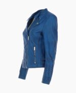 Women's Leather Biker Jacket Blue Costa Mesa