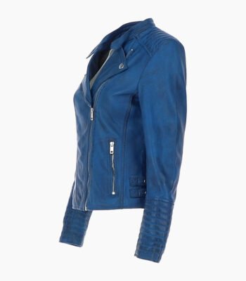 Women's Leather Biker Jacket Blue Costa Mesa