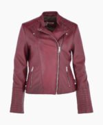 Women's Leather Biker Jacket Claret Costa Mesa