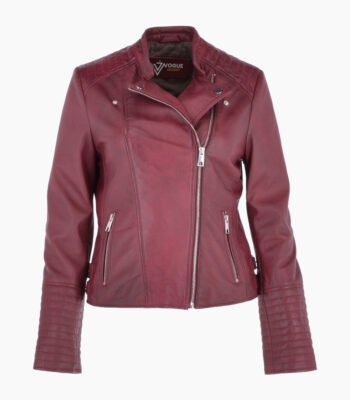 Women's Leather Biker Jacket Claret Costa Mesa