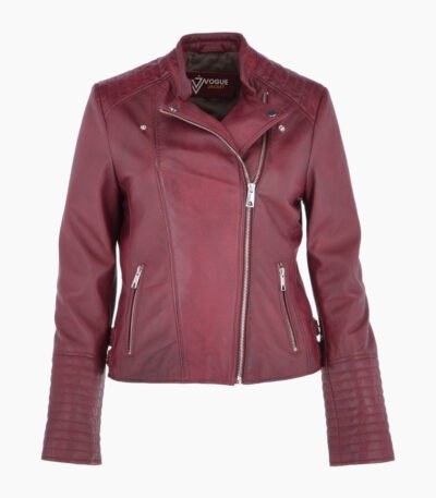 Women's Leather Biker Jacket Claret Costa Mesa
