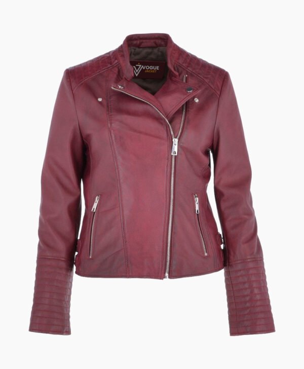 Women's Leather Biker Jacket Claret Costa Mesa