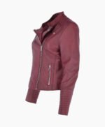 Women's Leather Biker Jacket Claret Costa Mesa