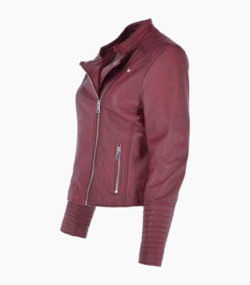 Women's Leather Biker Jacket Claret Costa Mesa