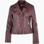 Women's Leather Biker Jacket Oxblood Costa Mesa