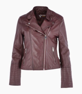 Women's Leather Biker Jacket Oxblood Costa Mesa
