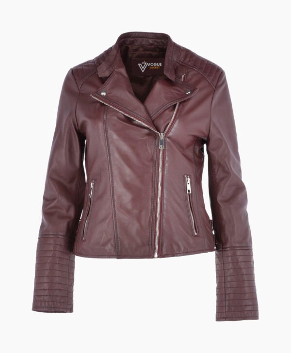 Women's Leather Biker Jacket Oxblood Costa Mesa