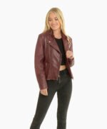 Women's Leather Biker Jacket Oxblood Costa Mesa