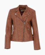 Women's Leather Biker Jacket Tan Costa Mesa